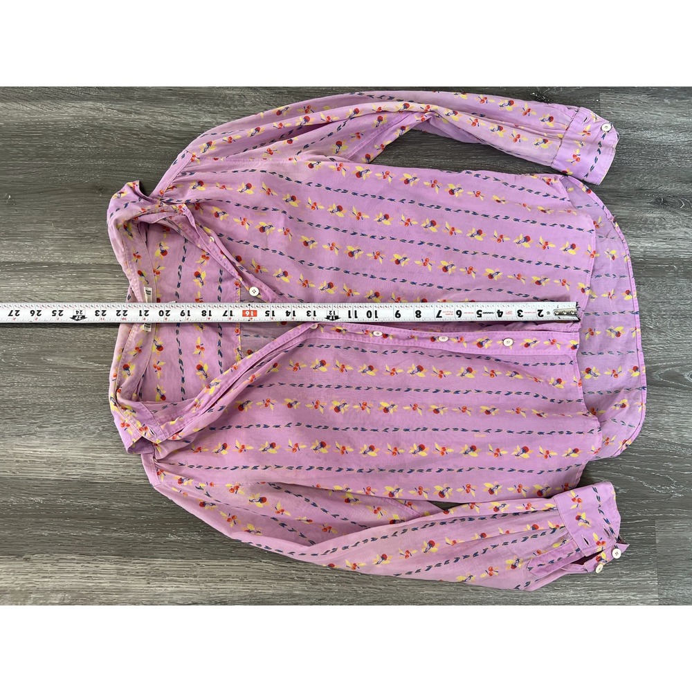 Celine Paris Vintage Pink Floral Stripe Long Sleeve Button Up Shirt Womens 42 - Picture 5 of 7